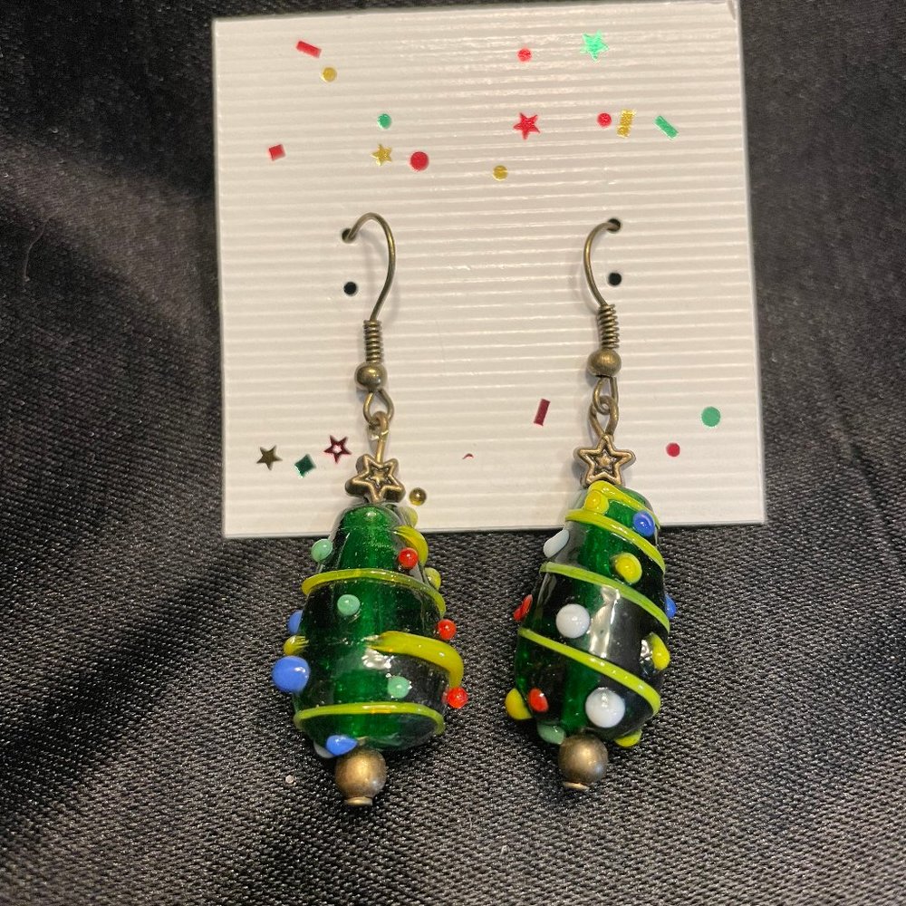 Christmas Tree Bead Earrings - handmade, new